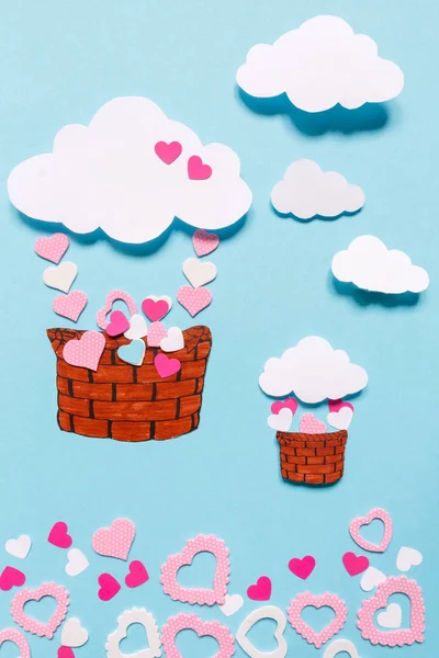 Feliz Día San Valentín Diseño Tarjetas Felicitación Con Cesta Corazones — Foto de Stock