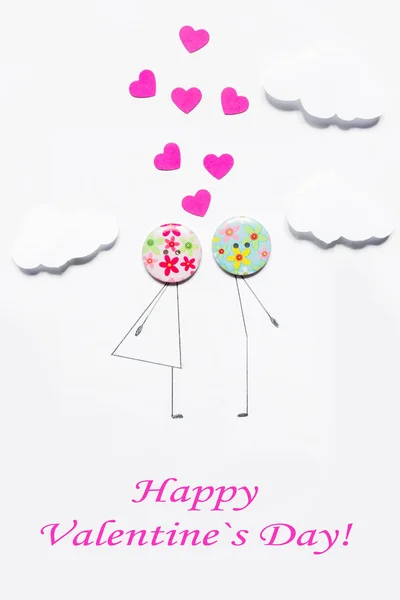 Valentine Day Postcard Couple Love Hearts Creative Art Idea Festive — 스톡 사진