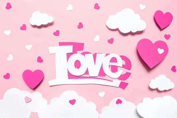 Tarjeta Presentación Para Día San Valentín Corazones Palabra Amor Papel — Foto de Stock