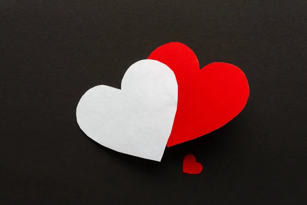 Valentines Day Paper Red White Hearts Black Background Holiday Background — 스톡 사진