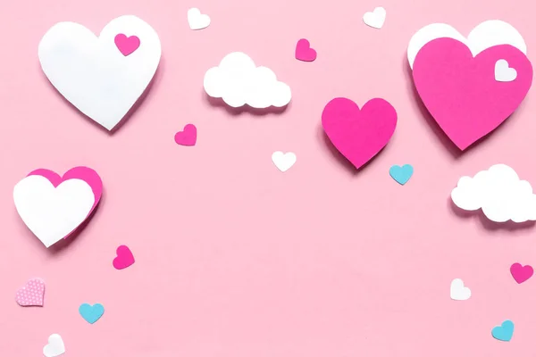 Fondo Del Día San Valentín Con Corazones Origami Papel Ilustración — Foto de Stock