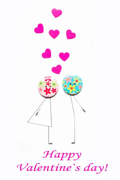 Valentine Day Postcard Couple Love Hearts Creative Art Idea Festive — 스톡 사진