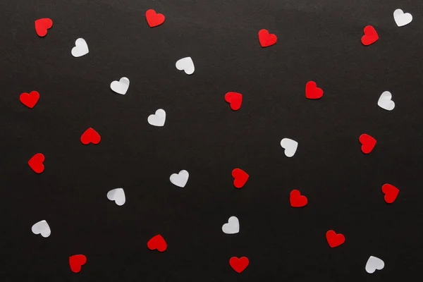 День Святого Валентина Паперові Червоні Білі Серця Чорному Тлі Свято — стокове фото