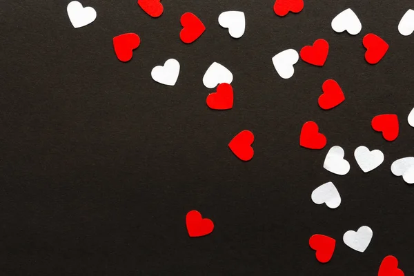 Valentines Day Paper Red White Hearts Black Background Holiday Background Stock Picture