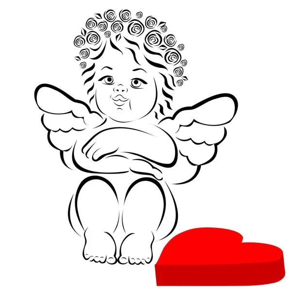 Anioł lub Kupidyn małe dziecko, wektor ilustracji realistyczny szkic — Wektor stockowy