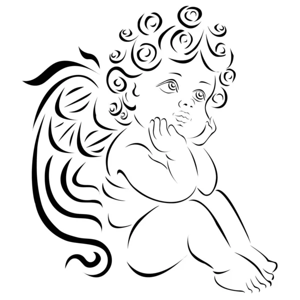 Anioł lub Kupidyn małe dziecko, wektor ilustracji realistyczny szkic — Wektor stockowy