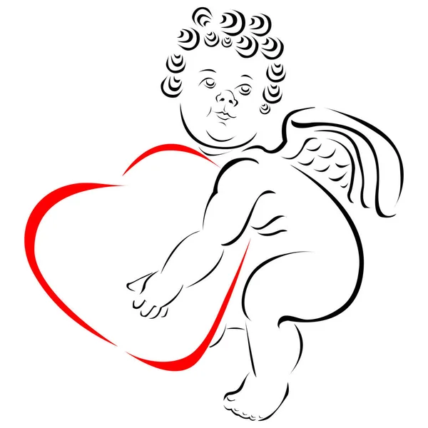 Anjo ou bebê pequeno cupido, ilustração vetorial esboço realista —  Vetores de Stock