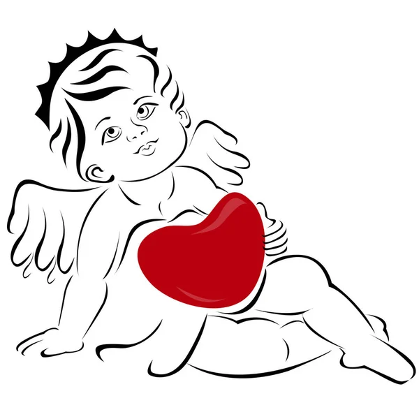 Anjo ou bebê pequeno cupido, ilustração vetorial esboço realista —  Vetores de Stock