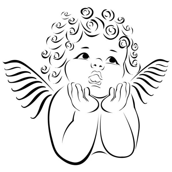 Ángel o bebé pequeño cupido, ilustración vectorial boceto realista — Vector de stock