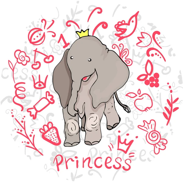 Ilustração vetor desenhado à mão de um elefante bebê bonito  . — Vetor de Stock