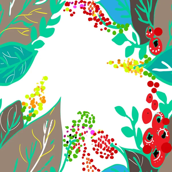 Ilustración Botánica Vintage Dibujada Mano Primavera Hojas Otoño Bayas Lugar — Vector de stock