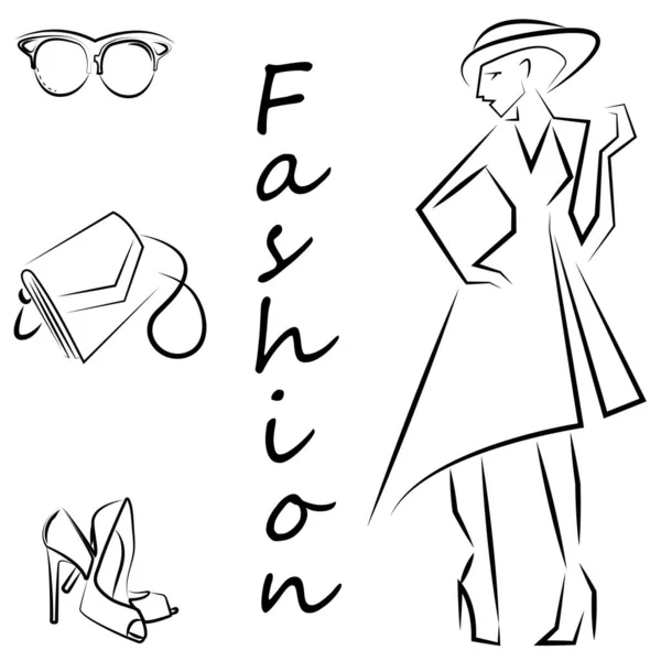 Items Women Wardrobe Fashion Style Vector Illustration — Stock Vector