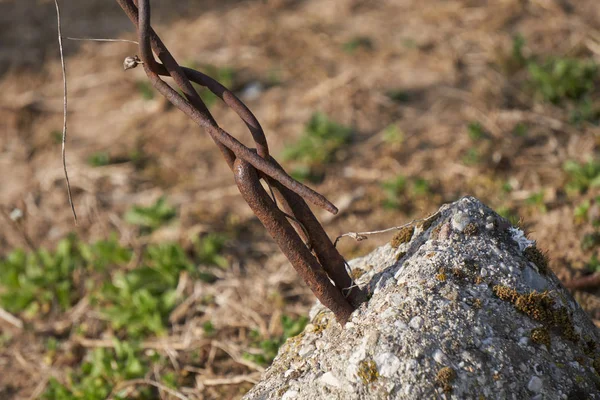 Roestige kabel op beton — Stockfoto