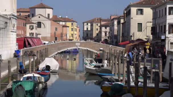 Chioggia Italia marzo 2017 Puente viejo sobre el canal en la ciudad — Vídeos de Stock