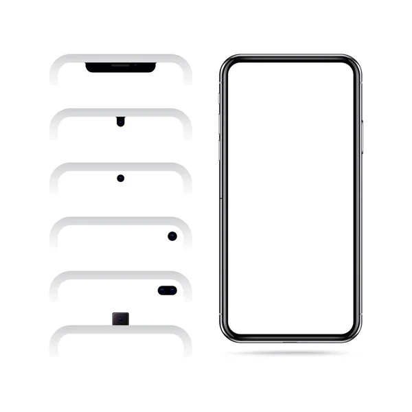 All Types Front Camera One Smartphone Kit Selfie Mock Blank — Stock Vector