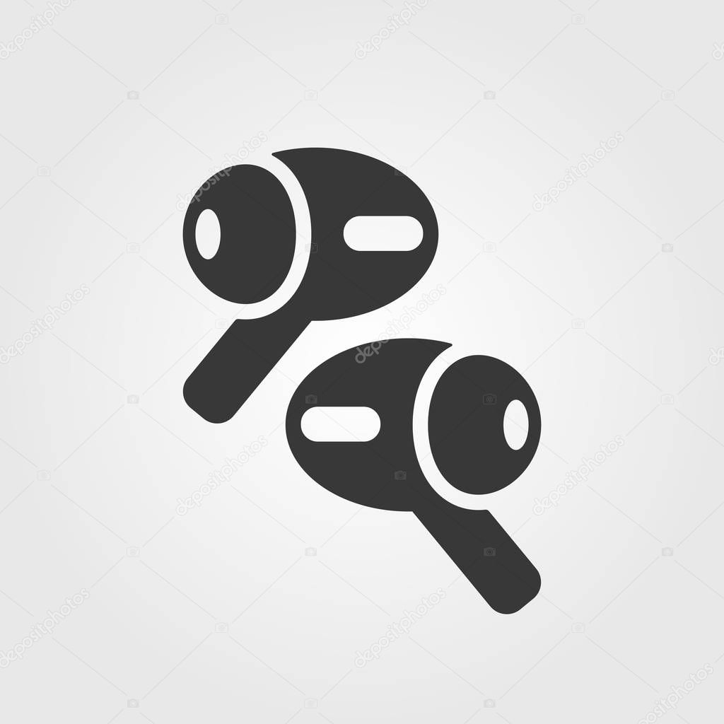 Apple Air Pods Pro icon. New wireless ear buds logo. Earbuds modern design. Noise cancelling device. iPhone accessoire. Apple music player. Vector Illustration