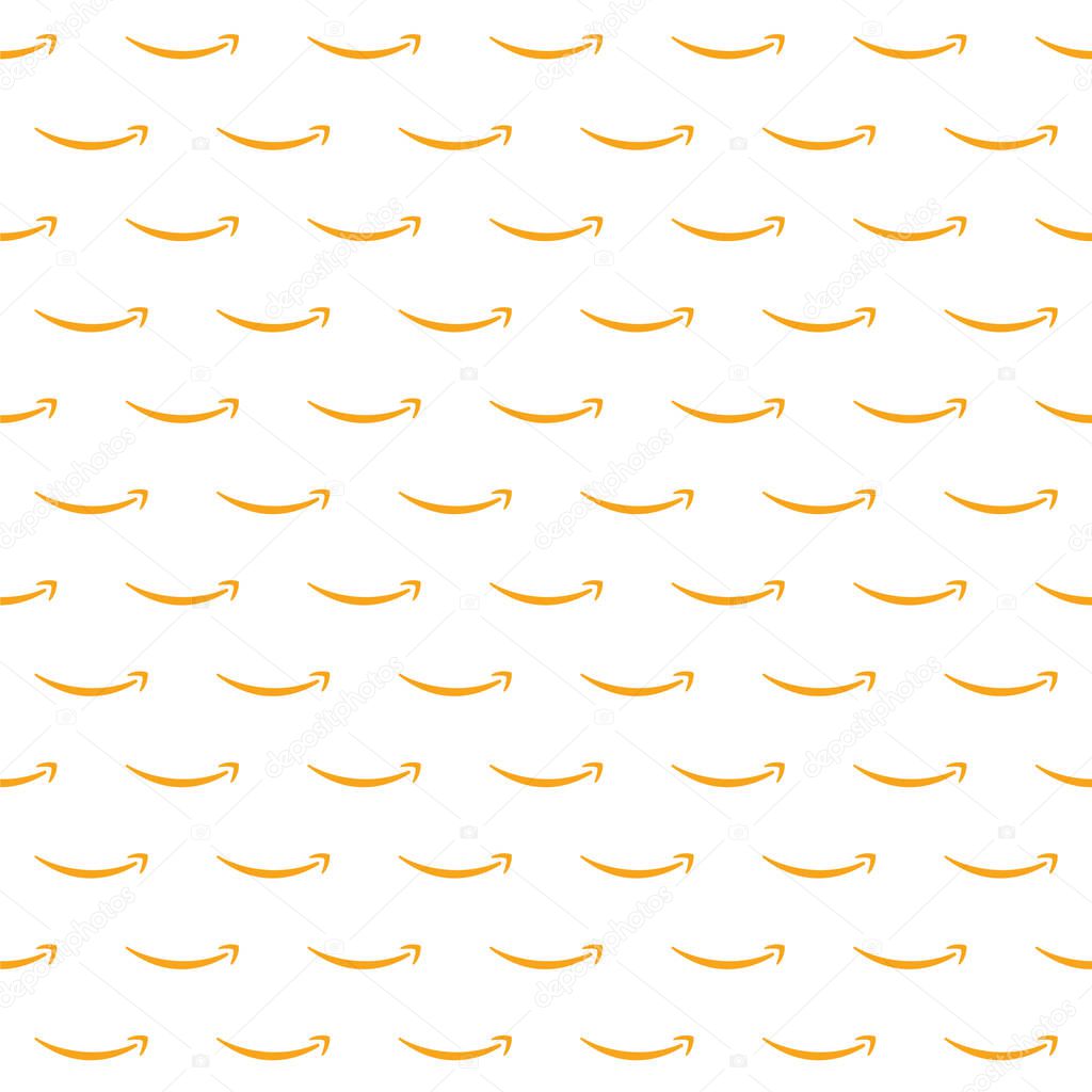 Amazon logo pattern. Orange arrows sign. Seamless background. Vector Illustration.