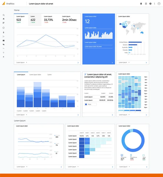 Gráfico Infográfico Análise Google Estatísticas Tráfego Site Público Mundial Mapas — Vetor de Stock