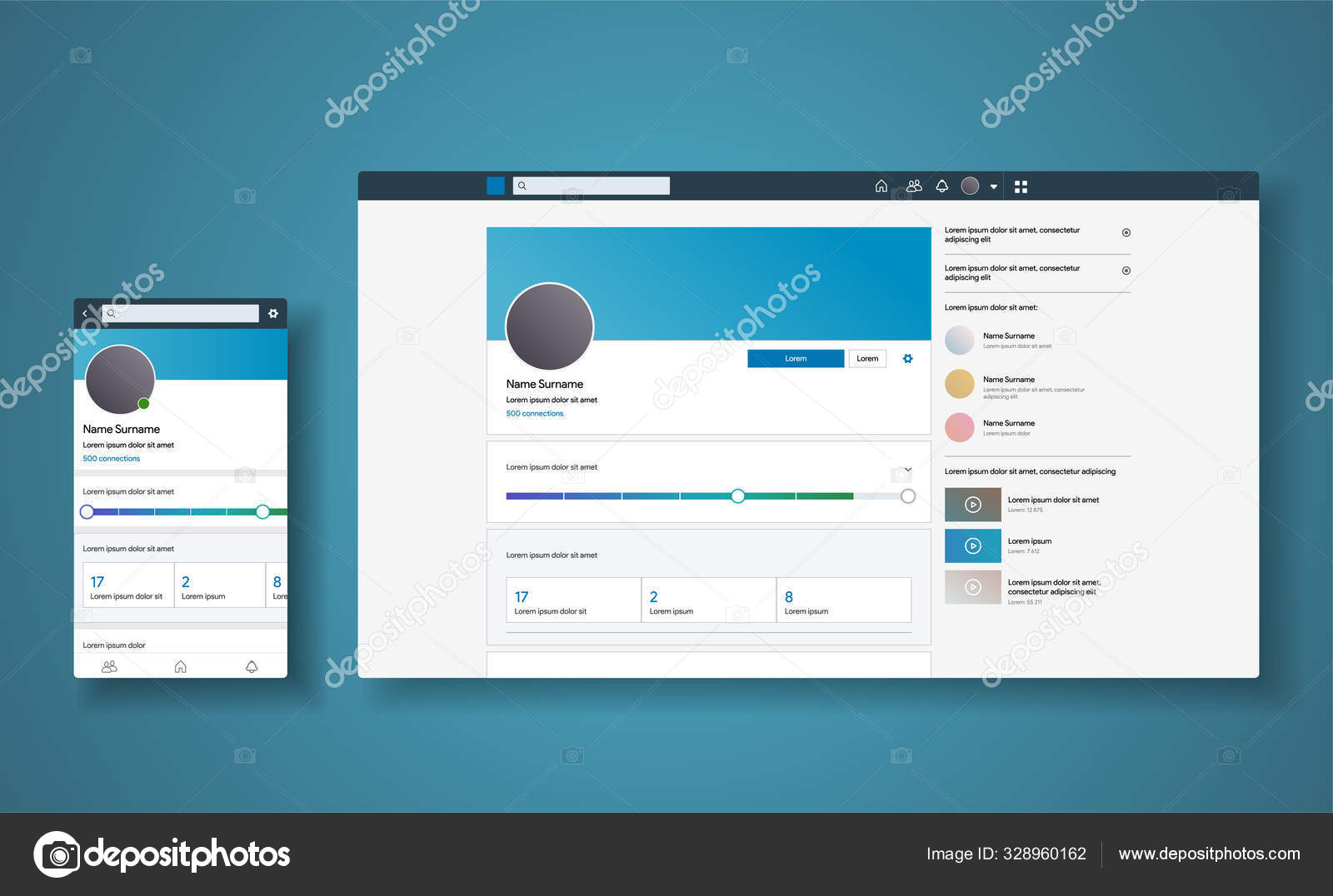 Download Profile Inspired Linkedin Style App Responsive Interface Design Smartphone Web Vector Image By C Art Em Po Vector Stock 328960162