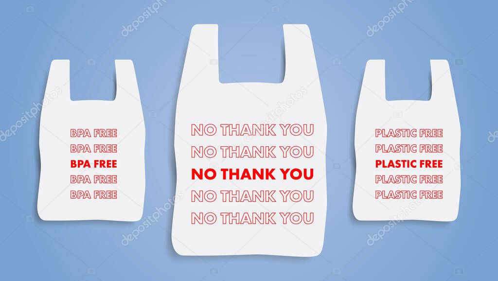 No plastic bag. Say no thank you icon. Refuse from polythene package sign. Ecology print. Environment protection banner. Prohibition sign for shops and store. BPA Free. Editable Vector illustration