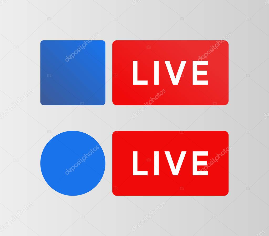 Social media Live button. Facebook style badge. Streaming blue icon. Bradcarting sign.