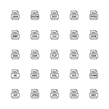 25 dosya biçimi simgesi kümesi