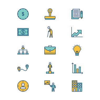 Beyaz Arkaplan Vektörü İzole Edilmiş Elementler Üzerine 15 İş Simgesi