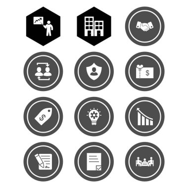 Beyaz Arkaplan Vektörü İzole Edilmiş Elementler Üzerine 12 İş Simgesi