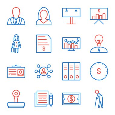 Beyaz Arkaplan Vektörü İzole Edilmiş Elementler Üzerine 16 iş simgesi