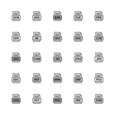 25 dosya biçimi simgesi kümesi