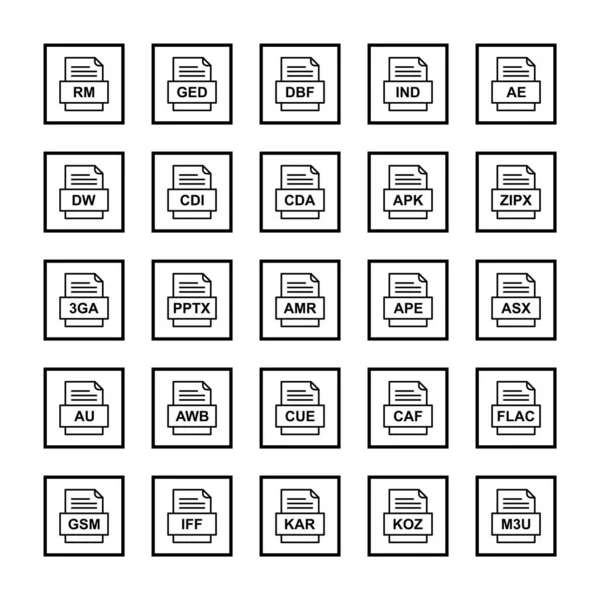 25のファイル形式のアイコンのセット — ストックベクタ