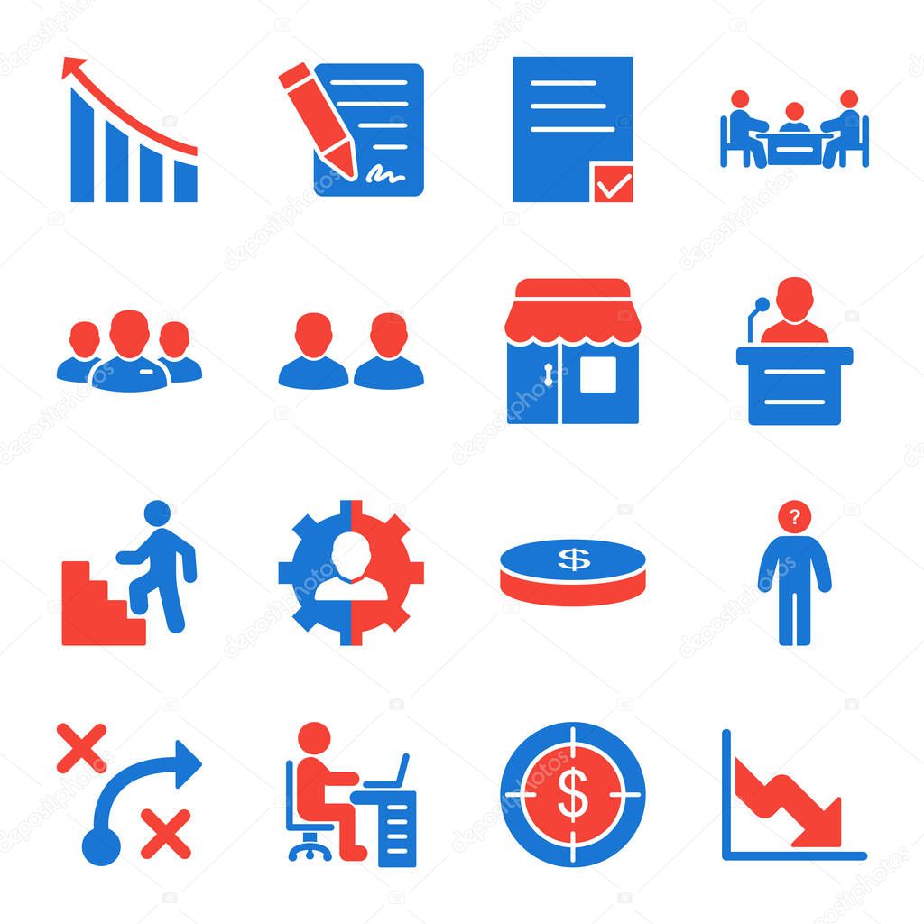 Set of 16 business Icons on White Background Vector Isolated Elements