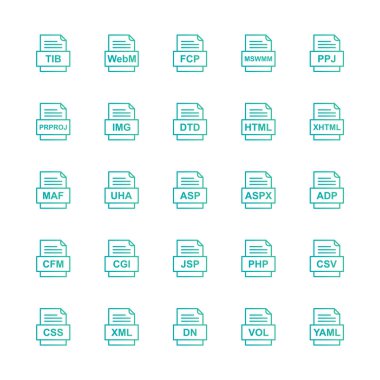 25 dosya biçimi simgesi kümesi