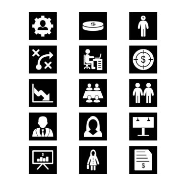 Beyaz arkaplanda 15 adet iş simgesi izole edildi...