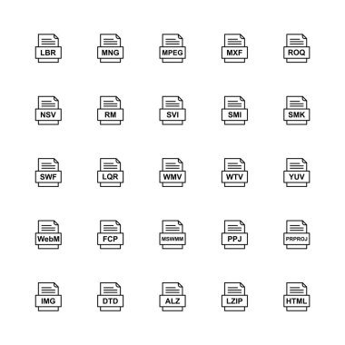 25 dosya biçimi simgesi kümesi