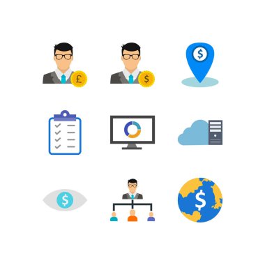 9 İş Simgesi Sayfası Beyaz Arkaplanda İzole Edildi...