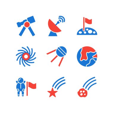 Beyaz Arkaplan Vektörü İzole Edilmiş Elementler Üzerine 9 Astronomi Simgesi...