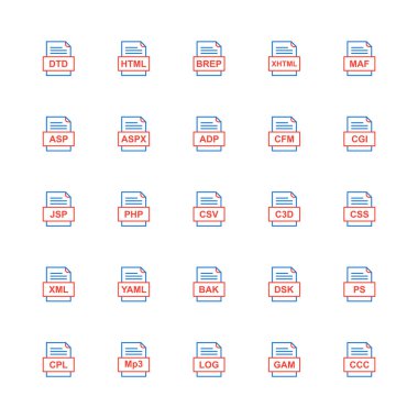 25 dosya biçimi simgesi kümesi