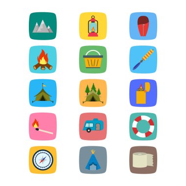 Beyaz arkaplanda 15 kamp simgesi izole edildi...