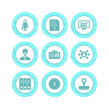 9 İş Simgesi Sayfası Beyaz Arkaplanda İzole Edildi...