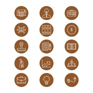 Beyaz arkaplanda 15 adet iş simgesi izole edildi...