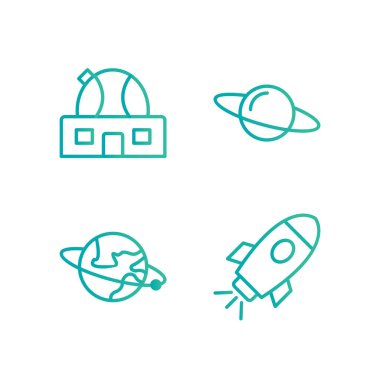 Beyaz arkaplanda 4 adet astronomi simgesi izole edildi...