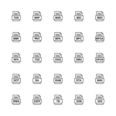 25 dosya biçimi simgesi kümesi