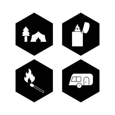 Beyaz Arkaplan Vektörü İzole Edilmiş Elementler Üzerine 4 kamp Simgesi...