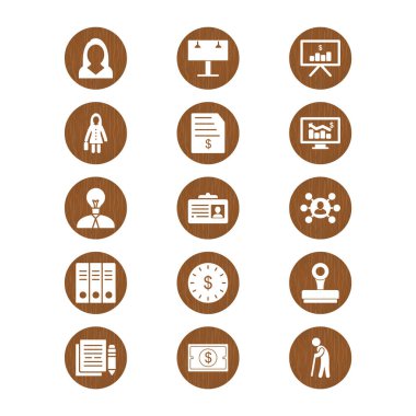 Beyaz arkaplanda 15 adet iş simgesi izole edildi...