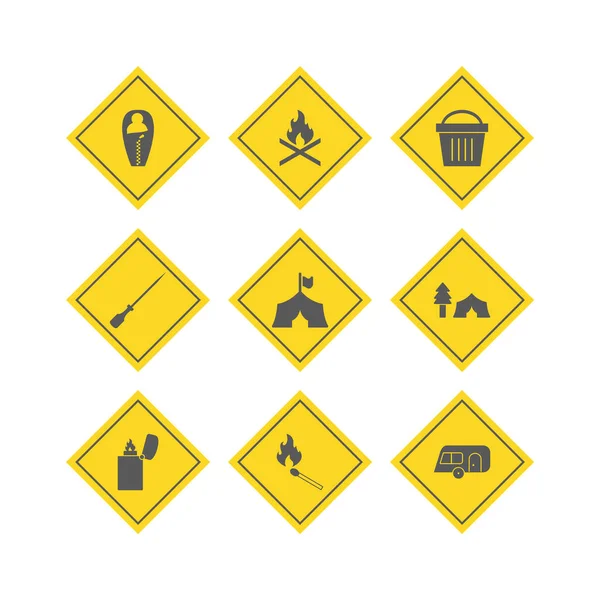 Conjunto Iconos Camping Aislados Sobre Fondo Blanco — Vector de stock