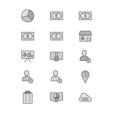 Beyaz arkaplanda 15 adet iş simgesi izole edildi...