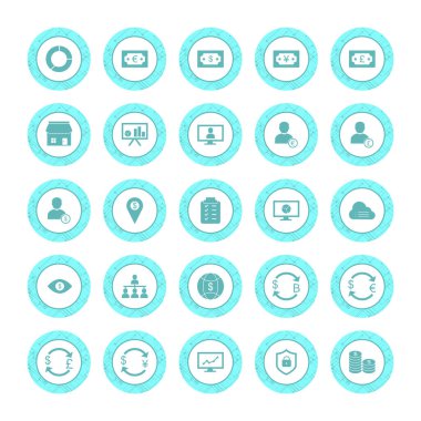 Beyaz arkaplanda 25 adet iş simgesi izole edildi...