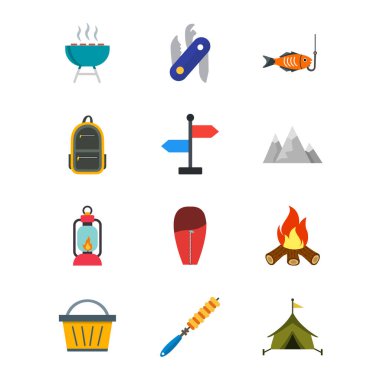 Beyaz arkaplanda 12 kamp simgesi izole edildi...