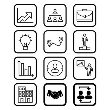 Beyaz arkaplanda 12 adet iş simgesi izole edildi...